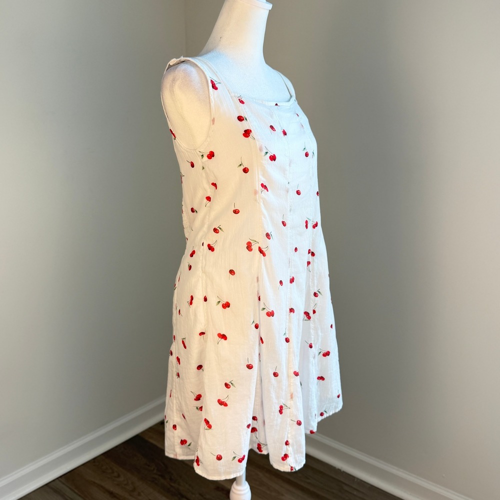 Abercrombie Kids Cherry Print Dress Kids 17/18 White‎ Cotton Pockets Cottagecore - Picture 3 of 10